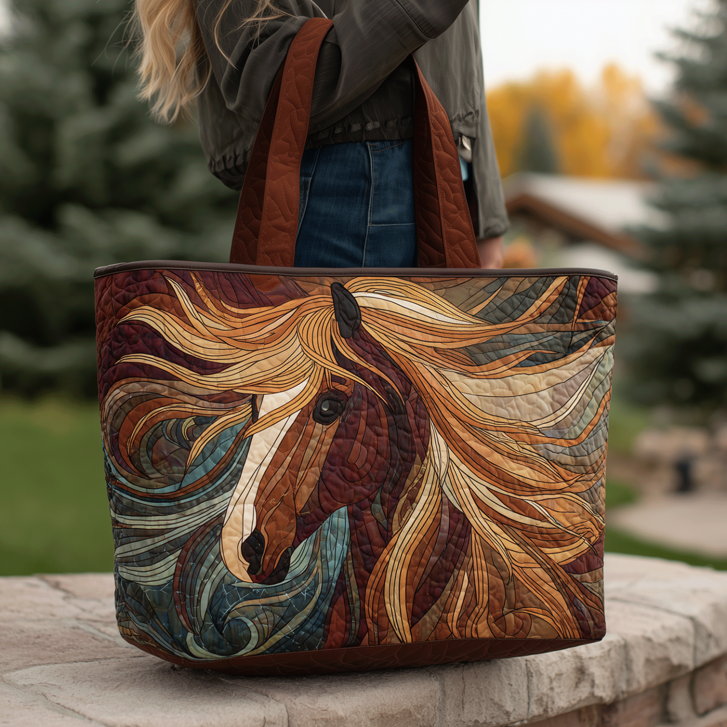 Brave Horse Quilted Tote Bag