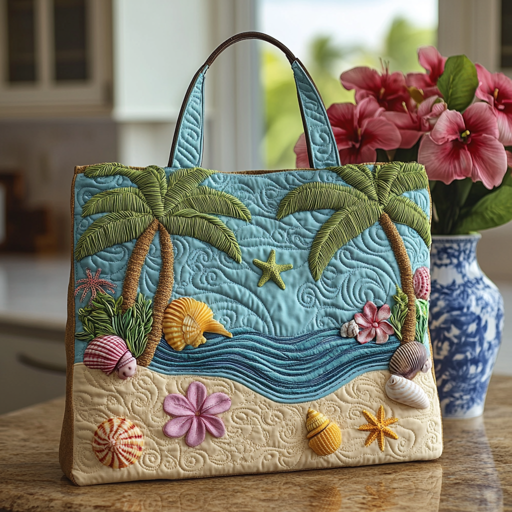 Shoreline Shells Quilted Tote  Bag