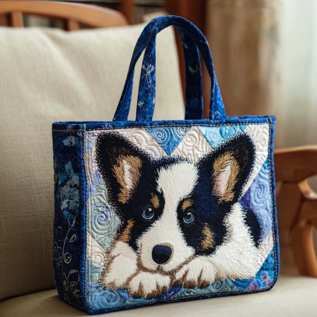 Corgi Meadow Run Quilted Tote Bag