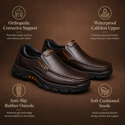 ⏰Limited Time Offer--50% OFF 🎉Men's waterproof and non-slip soft insole corrective leather shoes