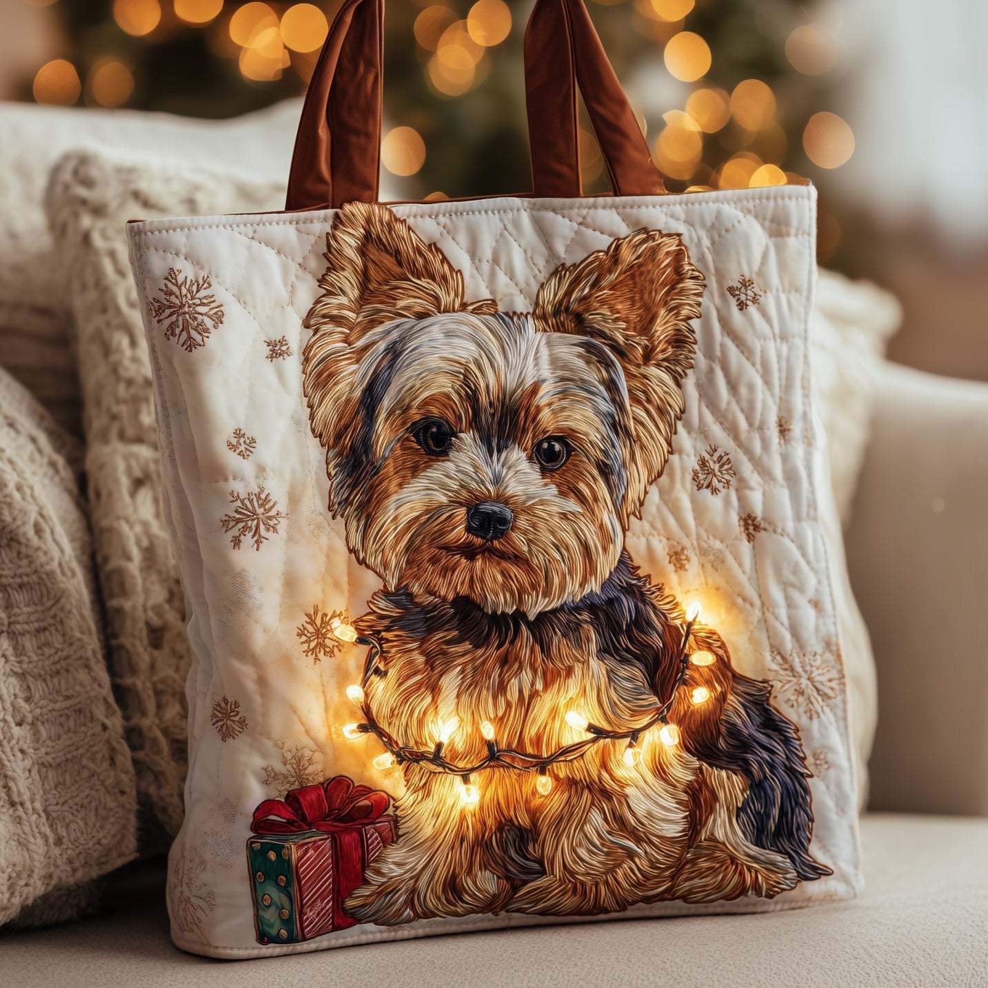 Festive Yorkies Quilted Tote Bag GFTONT4407