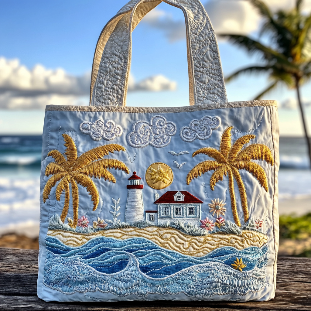 Lighthouse Breeze Quilted Tote  Bag