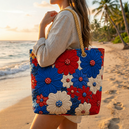 Americana Daisy Bloom Quilted Beach Bag GFTOQA1569