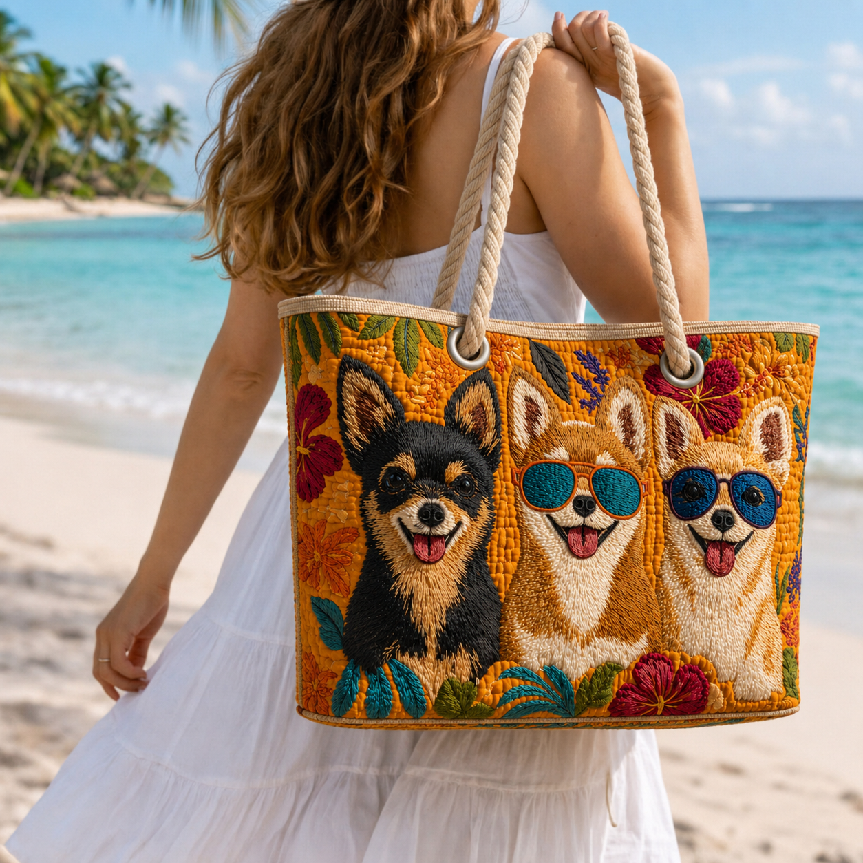 Sunny Dog Crew Quilted Beach Bag GFTOQA1561