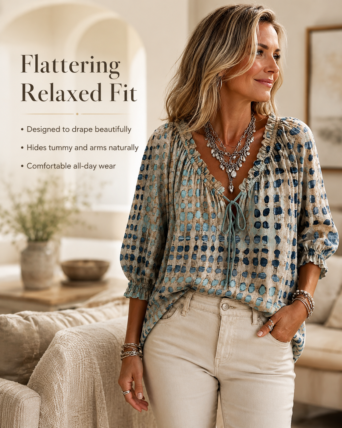 Polka Dot Lace Up Blouse