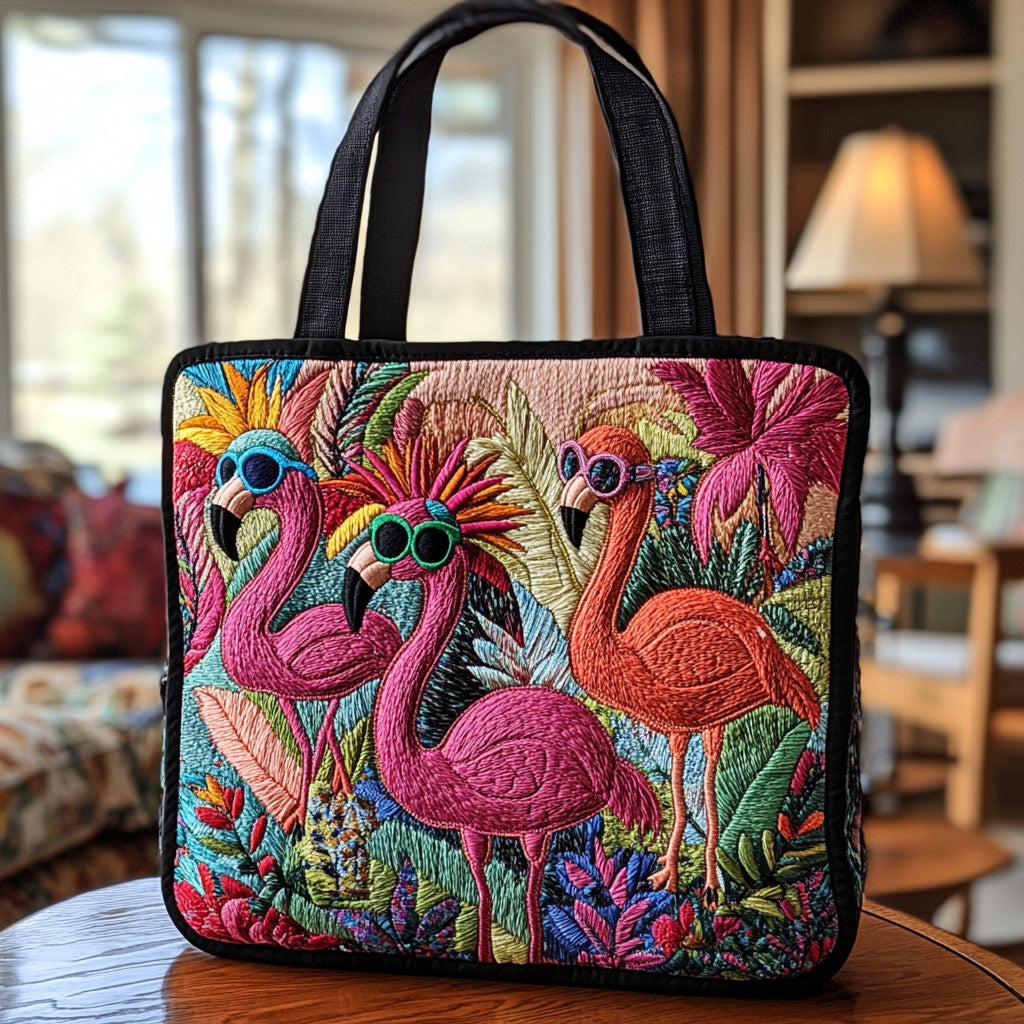 Flamingo Vibes Quilted Tote  Bag