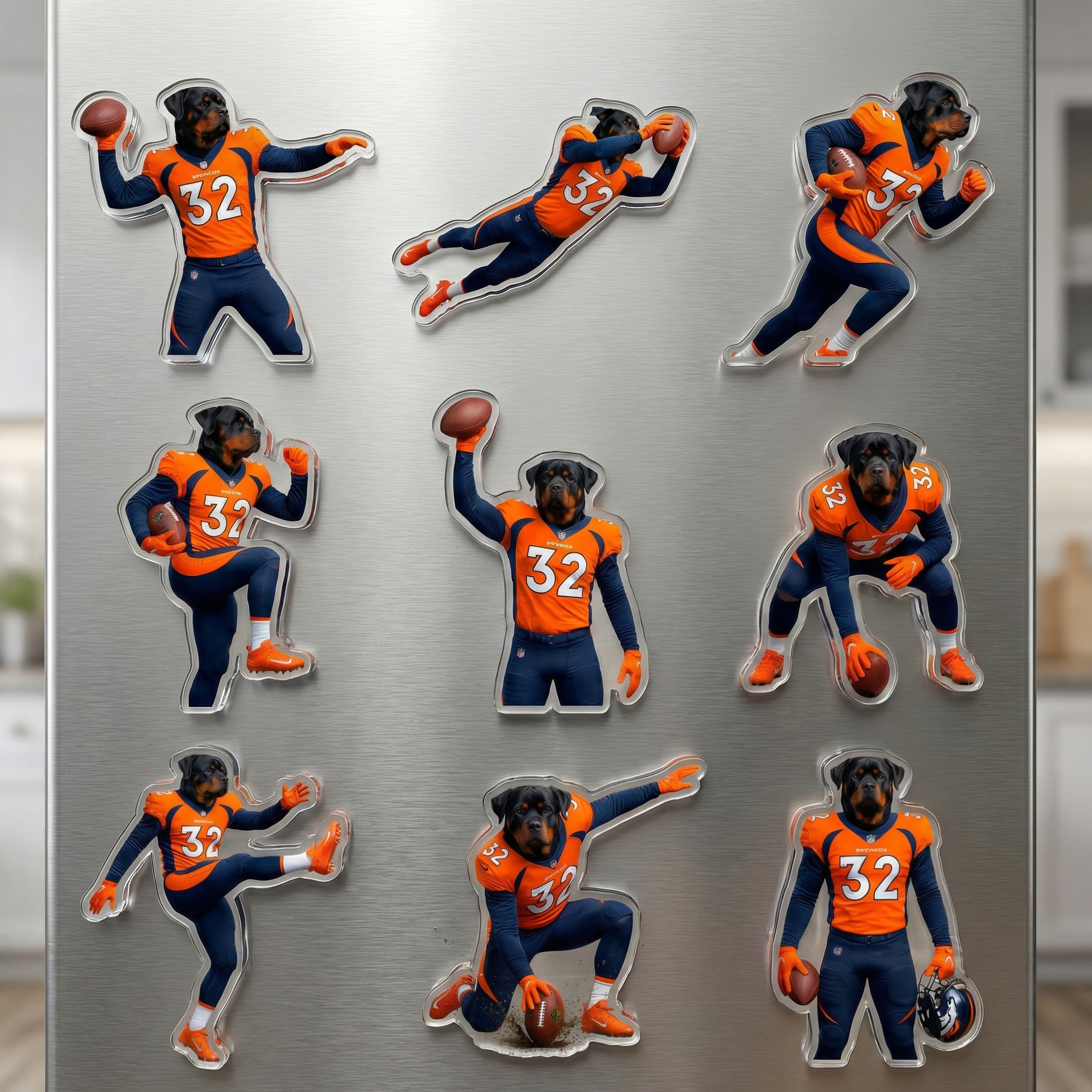 Custom Pet All-Star: Personalized American Football Acrylic Fridge Magnets - Turn Your Pet into an MVP (Set of 9 Action Poses)