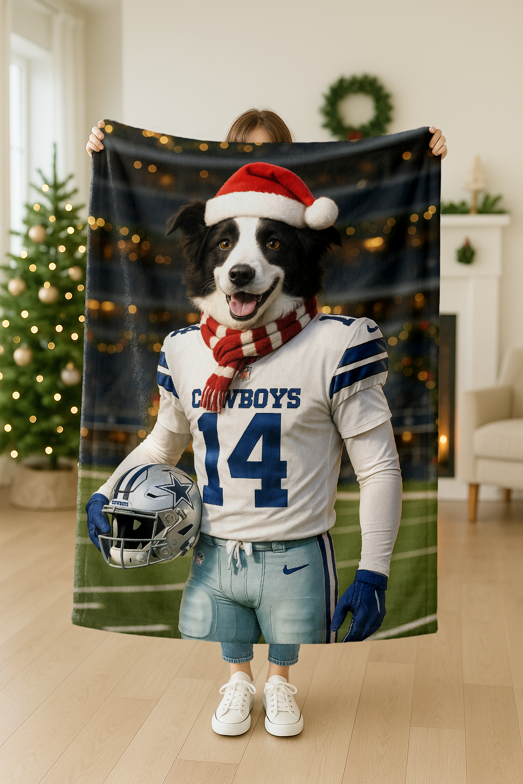 Christmas Hand-Painted Custom American Football Pets Blankets🎄🏈