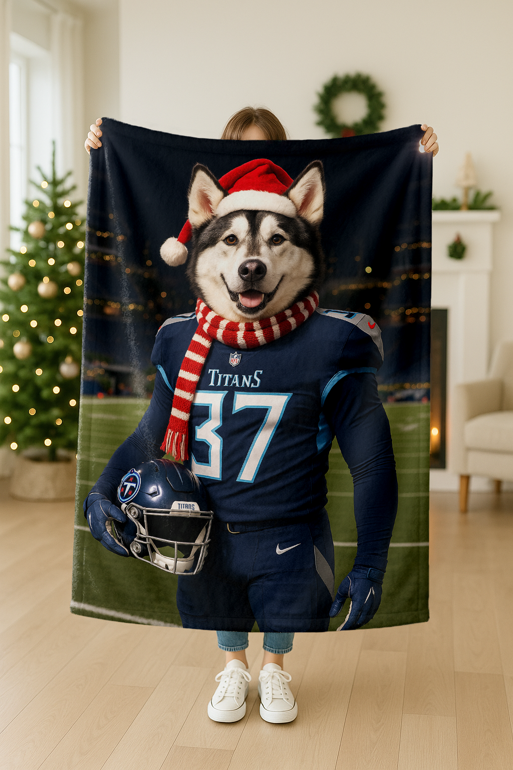 Christmas Hand-Painted Custom American Football Pets Blankets🎄🏈