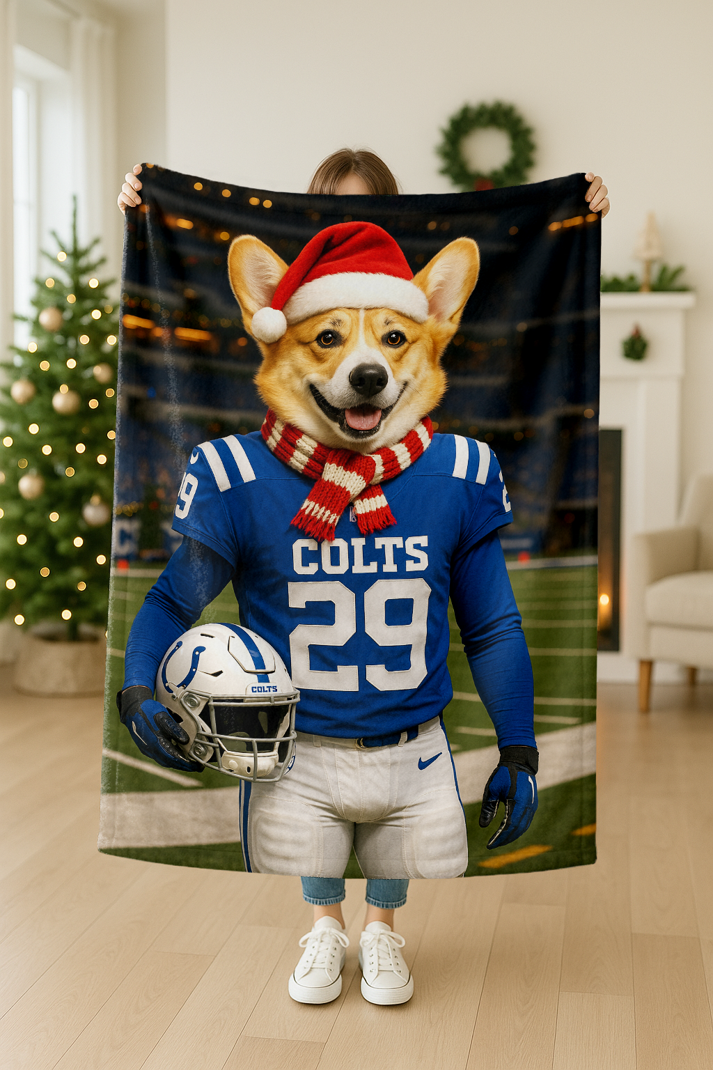 Christmas Hand-Painted Custom American Football Pets Blankets🎄🏈