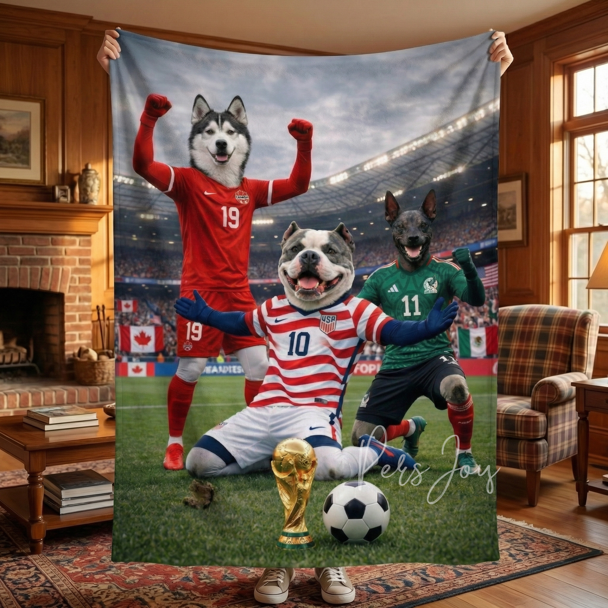 Custom Pet Soccer Blanket | World Cup National Team Style | Personalized Dog & Cat Photo Fan Gift
