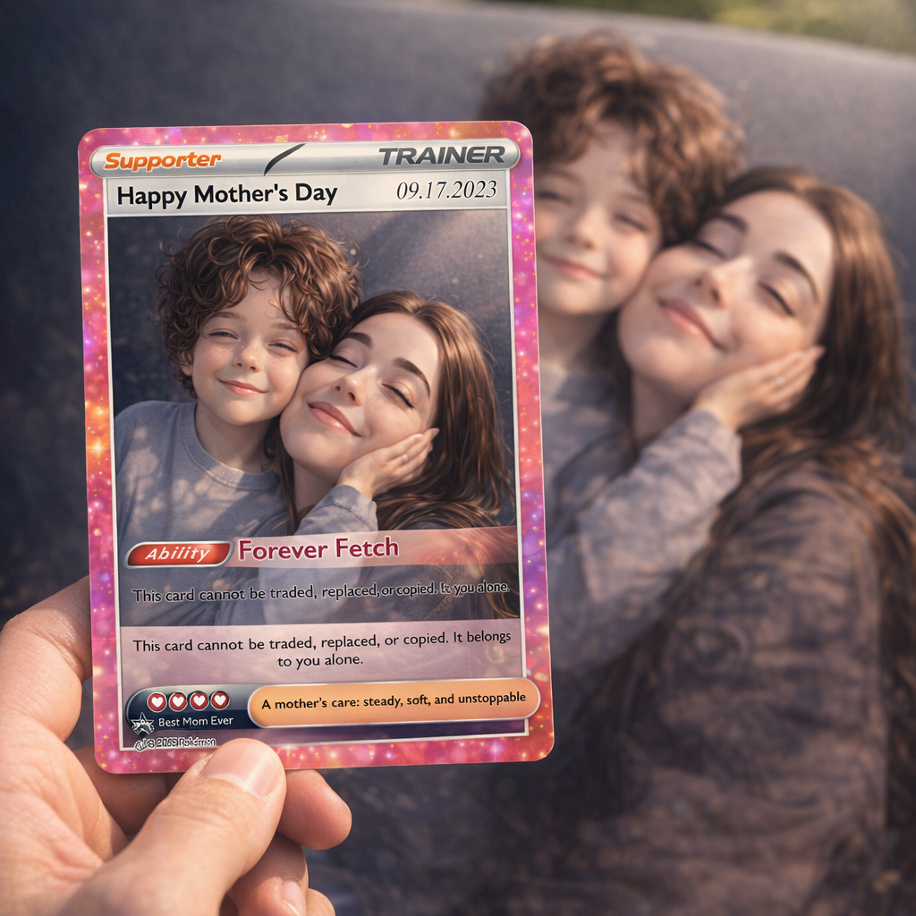 Turn Mom Into a Legendary Supporter Card - Personalized Mother's Day Anime Gift | Custom TCG Trainer Portrait Keepsake