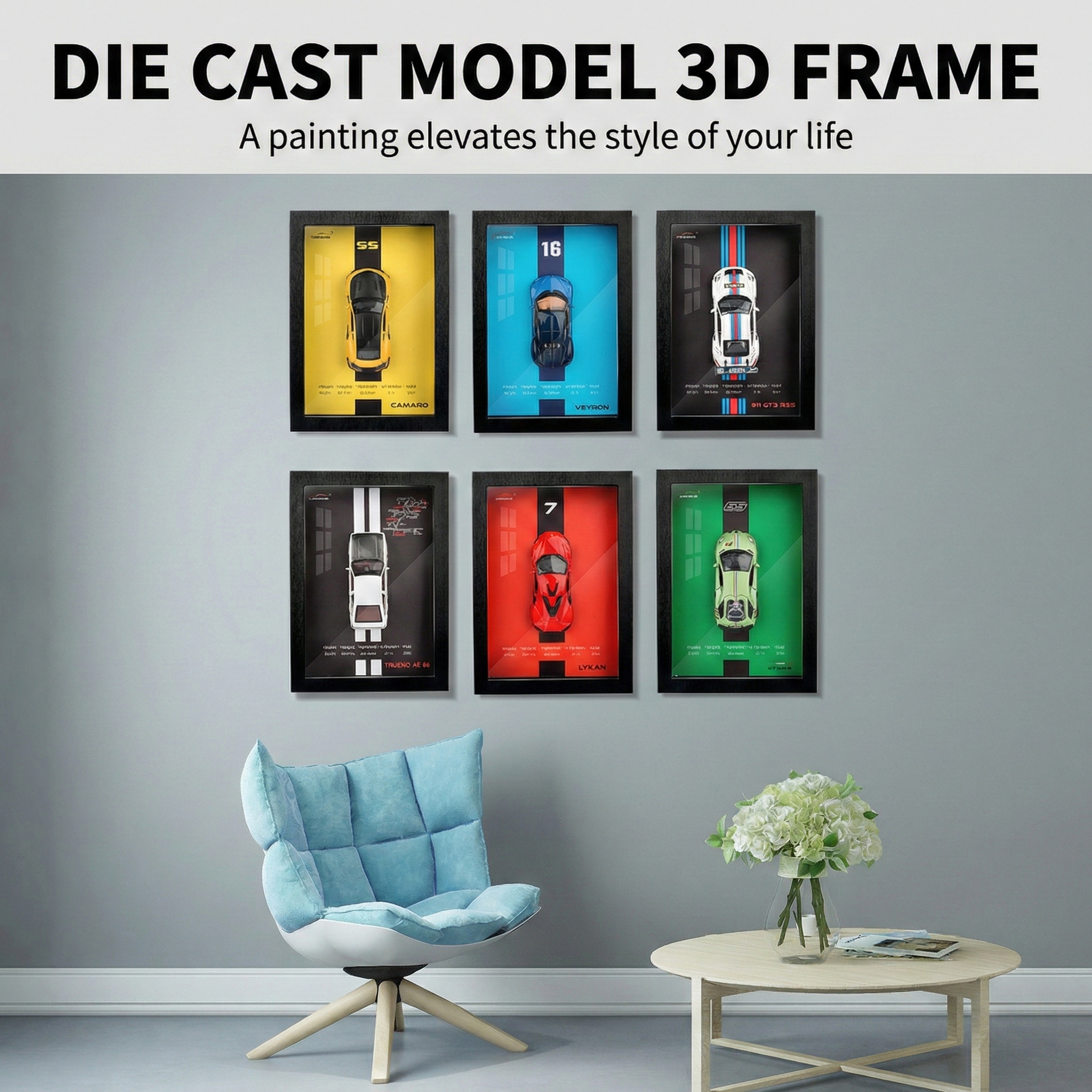 3D Die-Cast Supercar Wall Art | Premium 1:32 Alloy Model Shadow Box | Car Collector's Decor