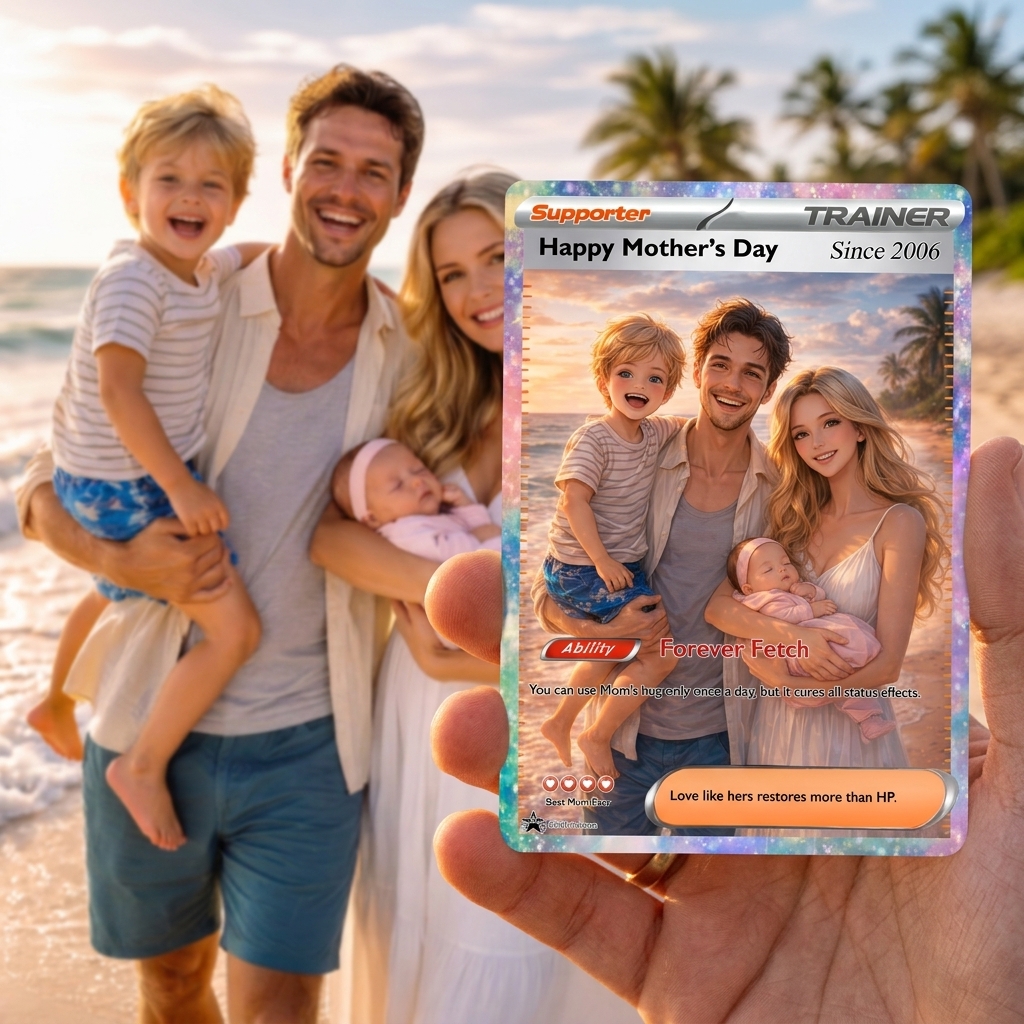 Turn Mom Into a Legendary Supporter Card - Personalized Mother's Day Anime Gift | Custom TCG Trainer Portrait Keepsake