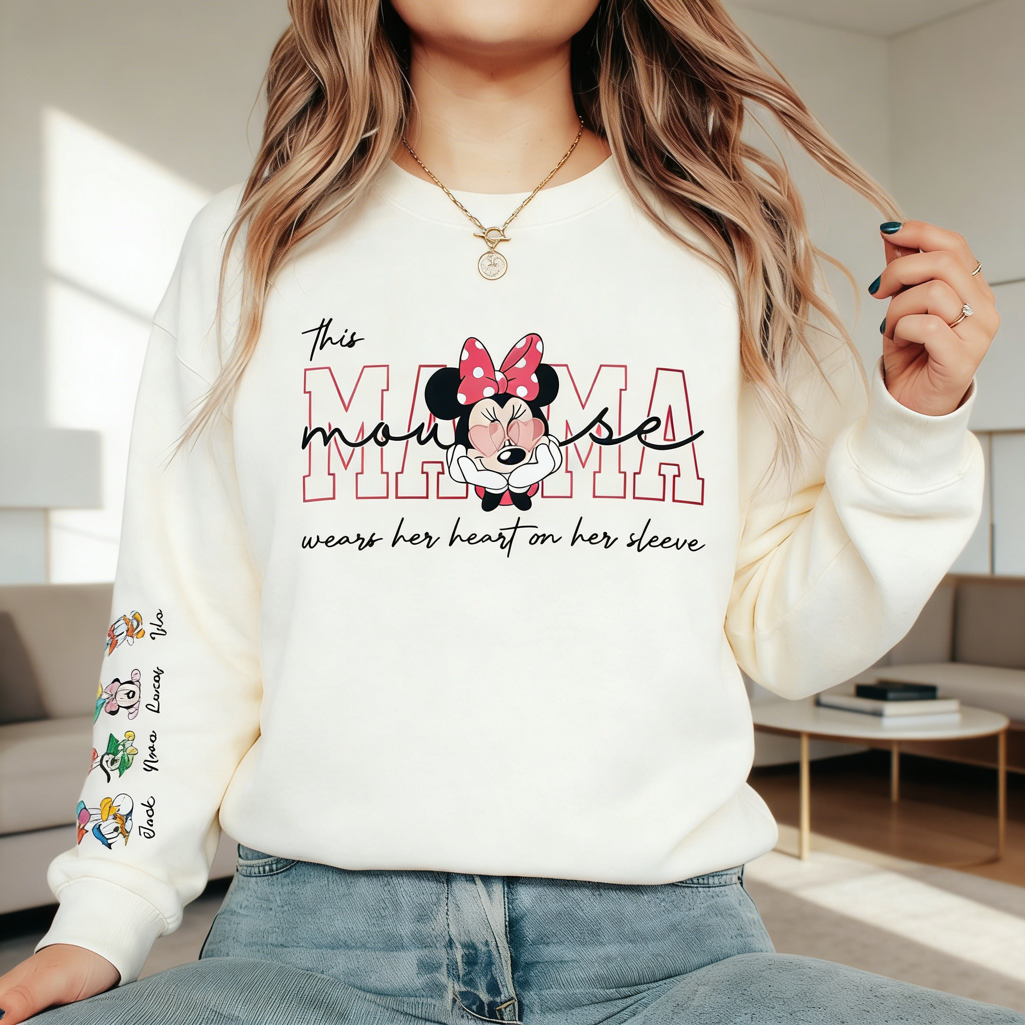 Custom Mama Mouse Crewneck Hoodie With Kids Names - Personalized Mother's Day Gift