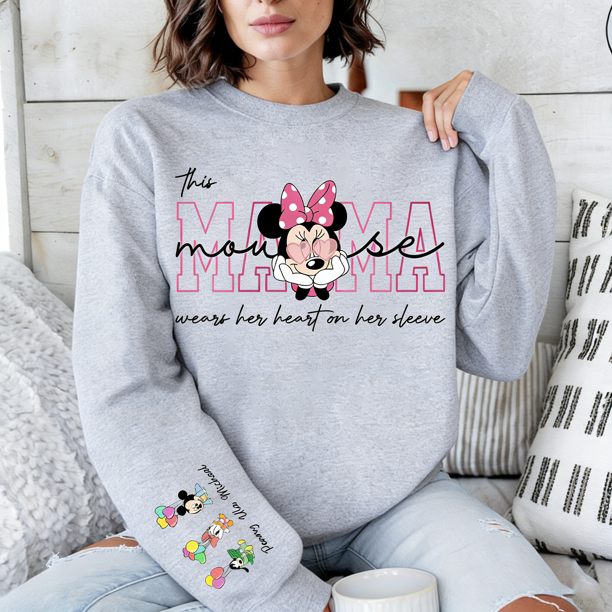 Custom Mama Mouse Crewneck Hoodie With Kids Names - Personalized Mother's Day Gift