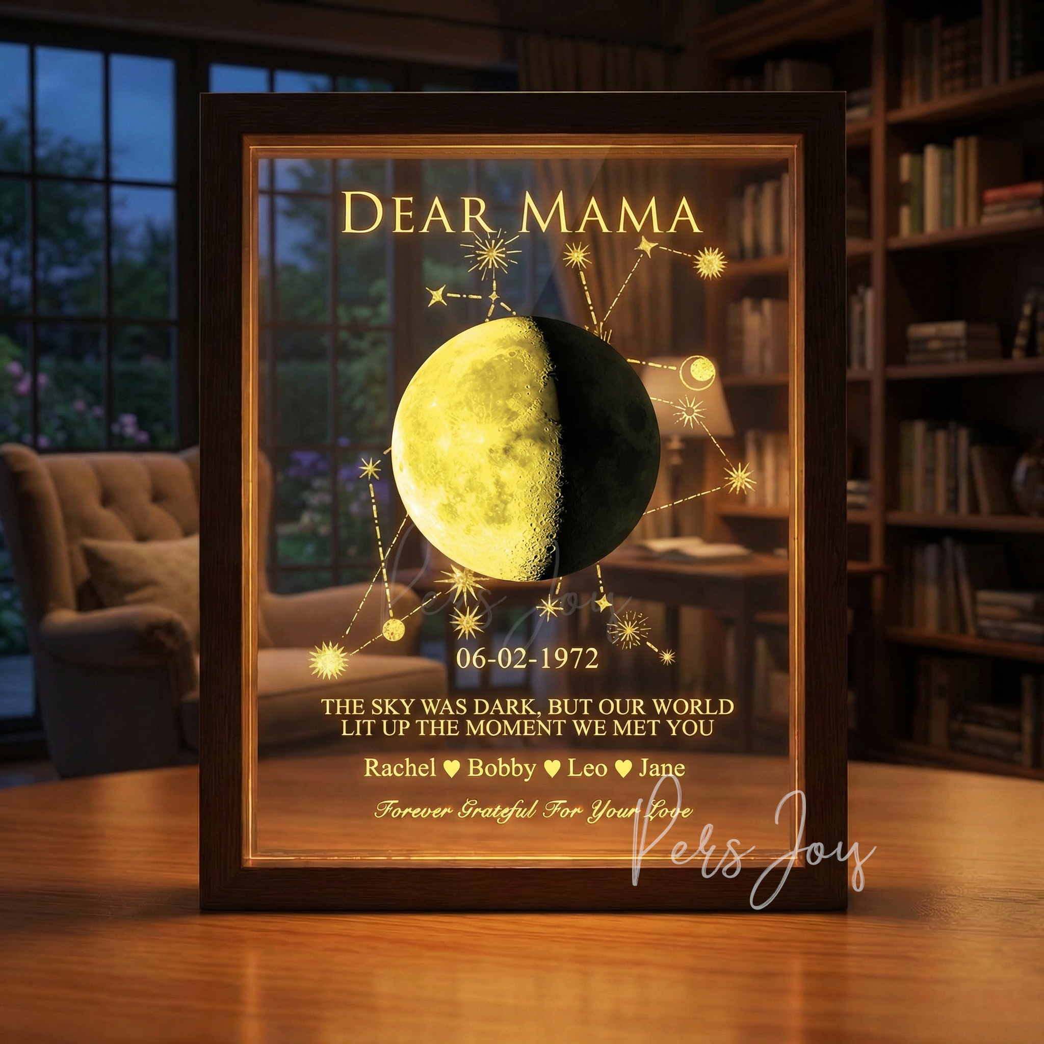 Mama's Universe LED- Personalized Moon Phase & Star Sing LED Frames | Mother's Day Gift