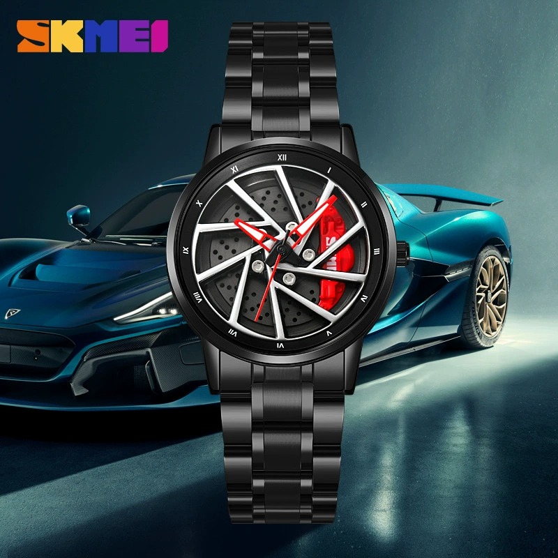 3D Supercar Wheel Hub Watch | Waterproof Sports Watch with Red Brake Caliper Design