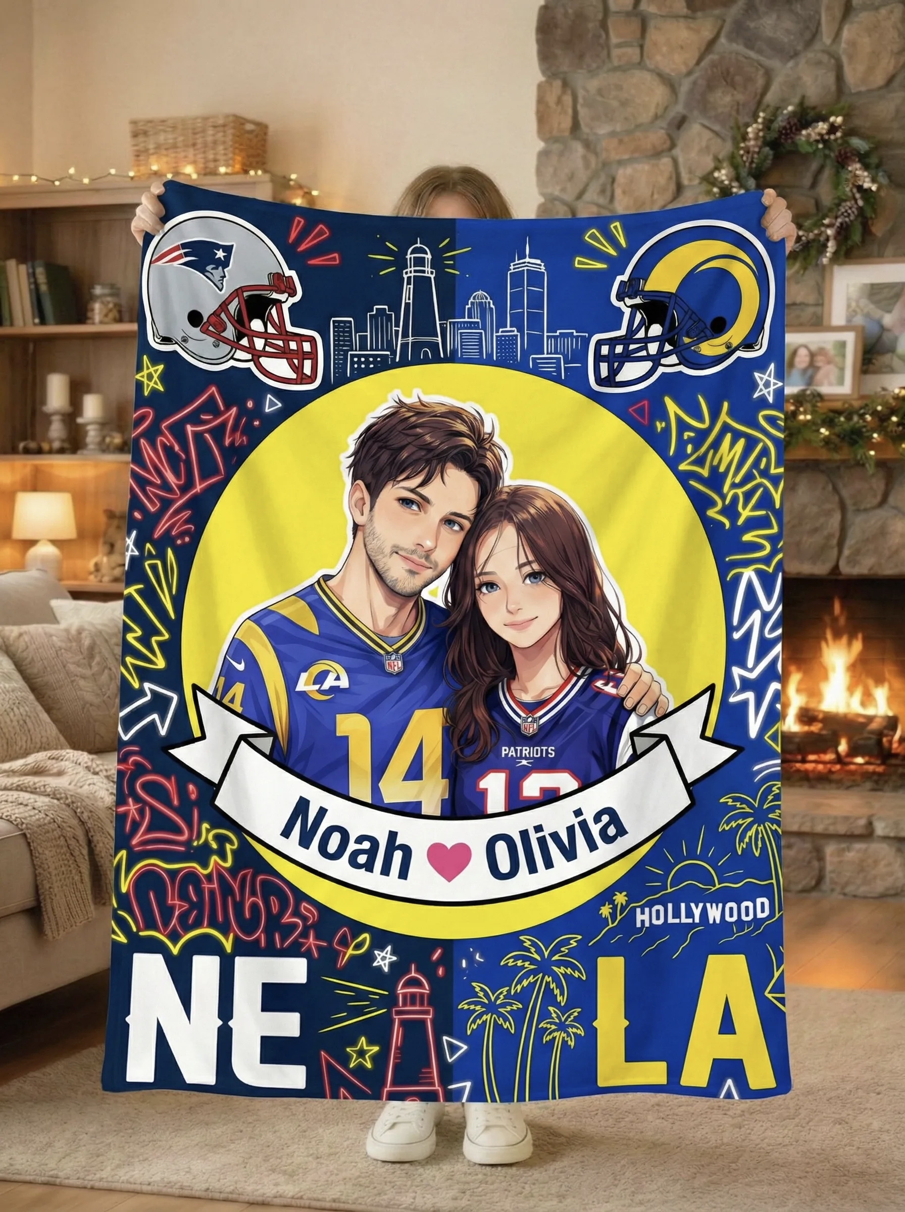 Custom American Football GTA Style Blanket – All 32 Team Customizable with any photo Football Fans Gift