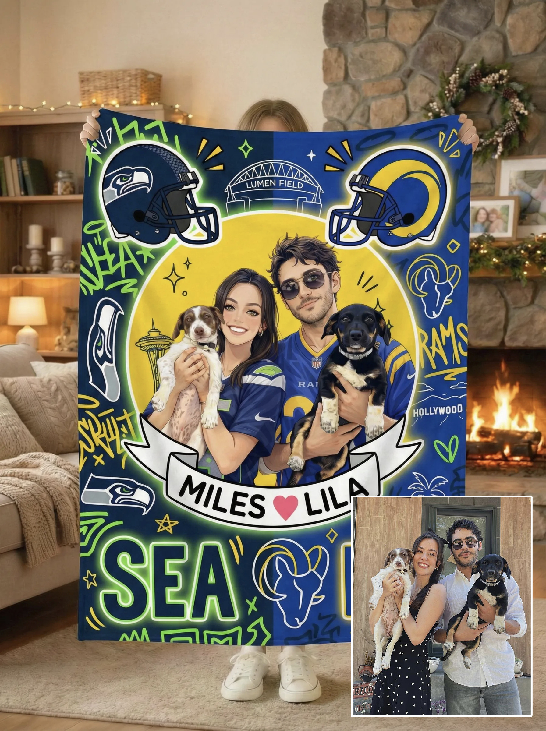 Custom American Football GTA Style Blanket – All 32 Team Customizable with any photo Football Fans Gift