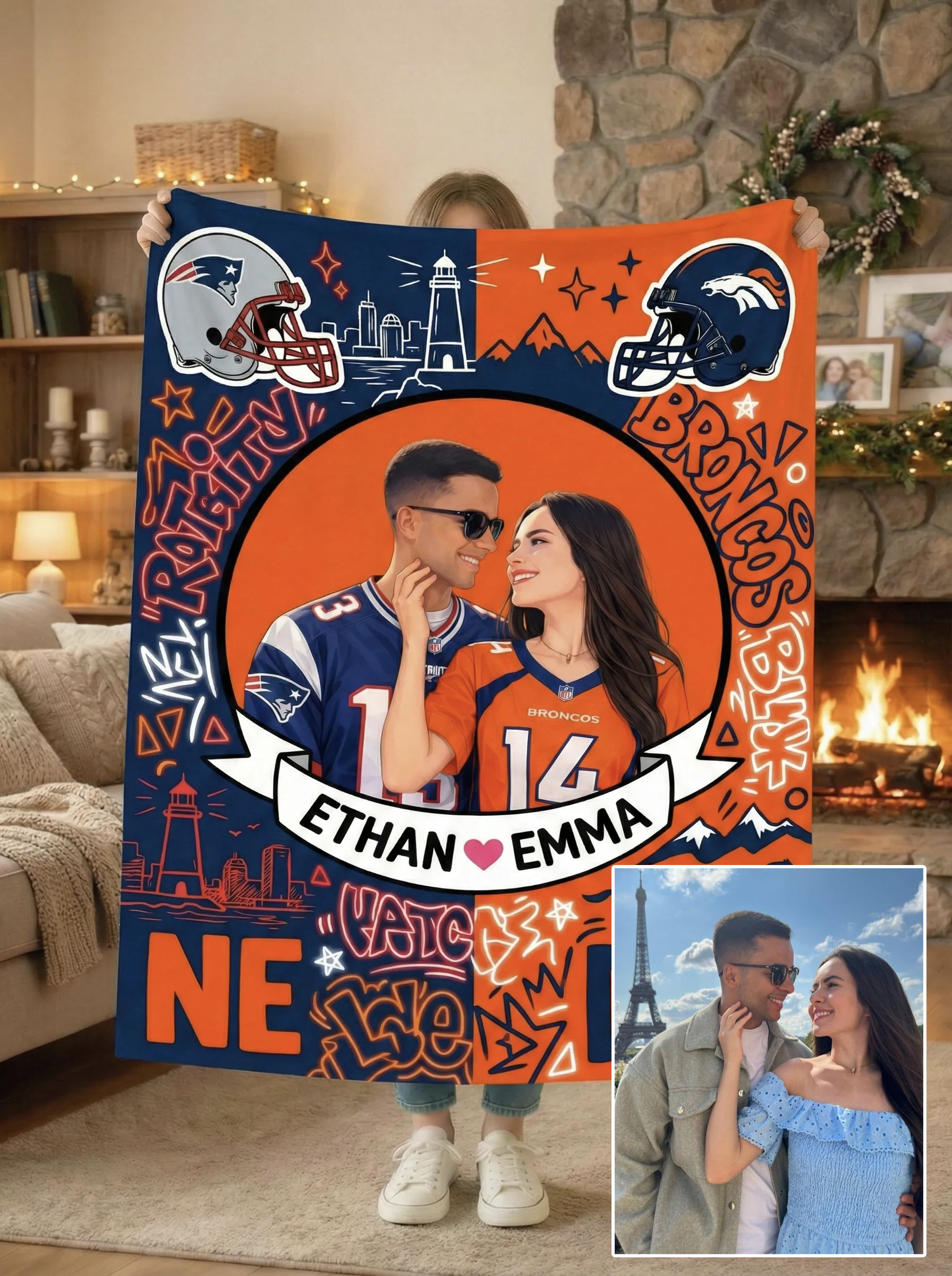 Custom American Football GTA Style Blanket – All 32 Team Customizable with any photo Football Fans Gift