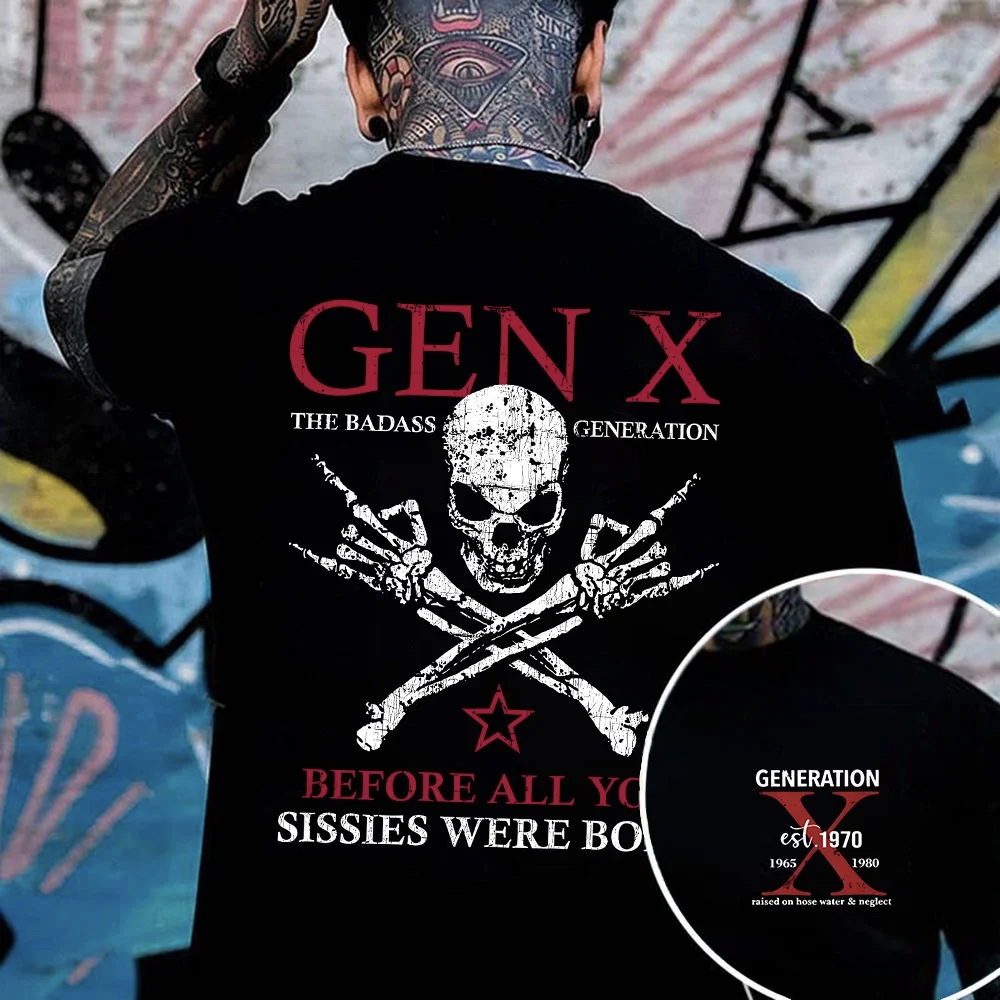Gen X "The Badass Generation" Graphic Tee | Vintage Skull Streetwear Shirt for Men | 1965-1980