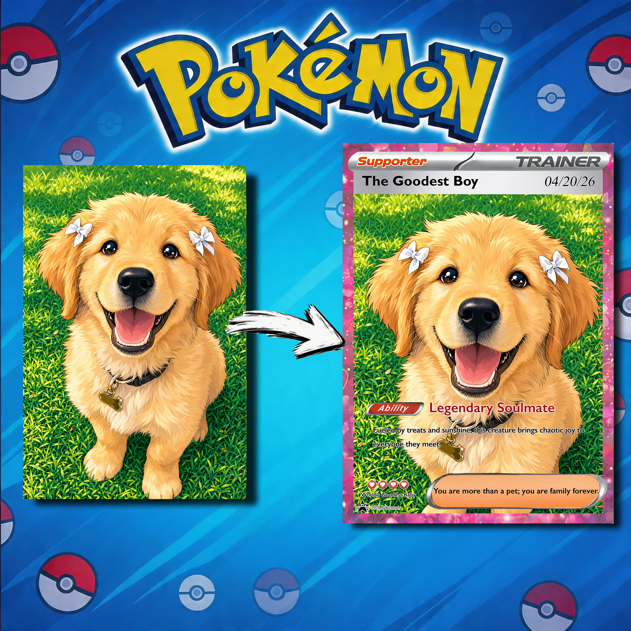 Turn Your Furry Soulmate Into a TRAINER Card - Custom Anime Pet Portrait Gift | Personalized TCG "Best Friend" Keepsake