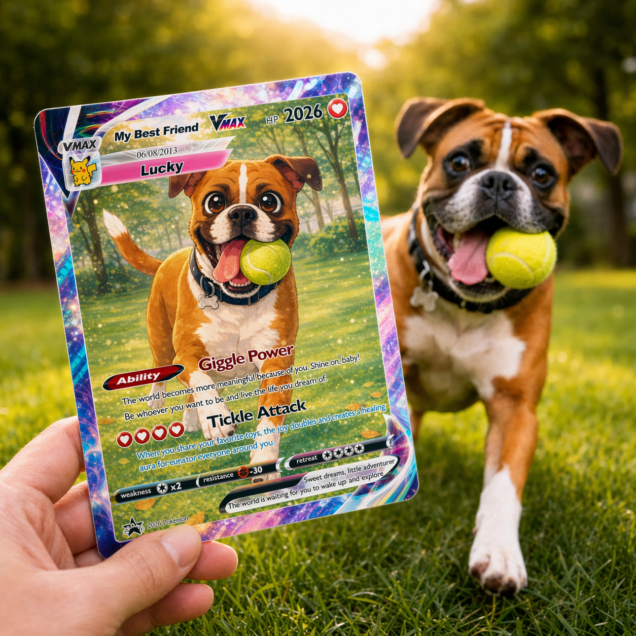 Turn Your Pet Photo Into a Custom VMAX Poke Card - Personalized Dog & Cat Portrait Holographic Gift