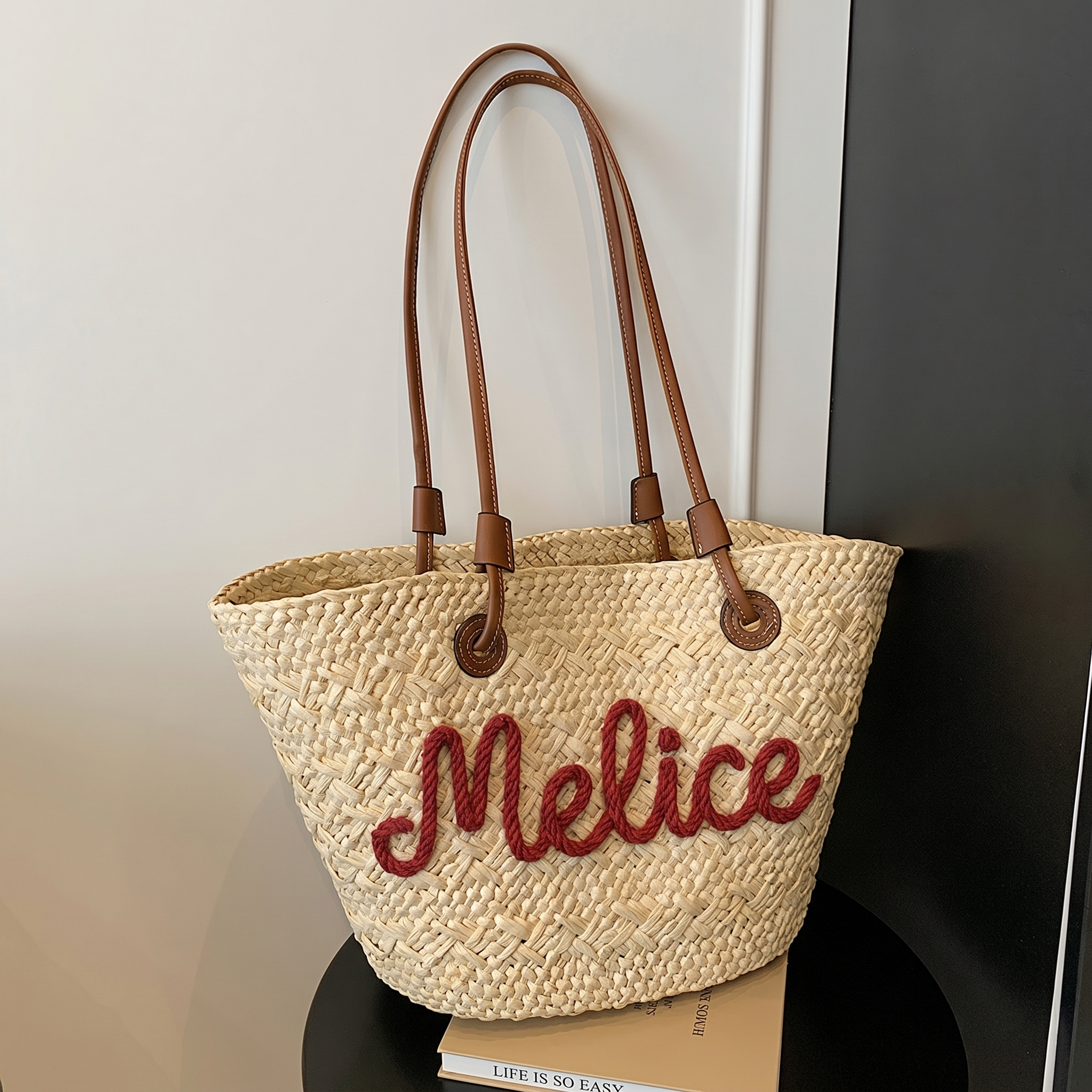 Personalized Gift: Custom Embroidery Name Straw Bag - The Ultimate Summer Vacation Essential & Bridesmaid Proposal Gift