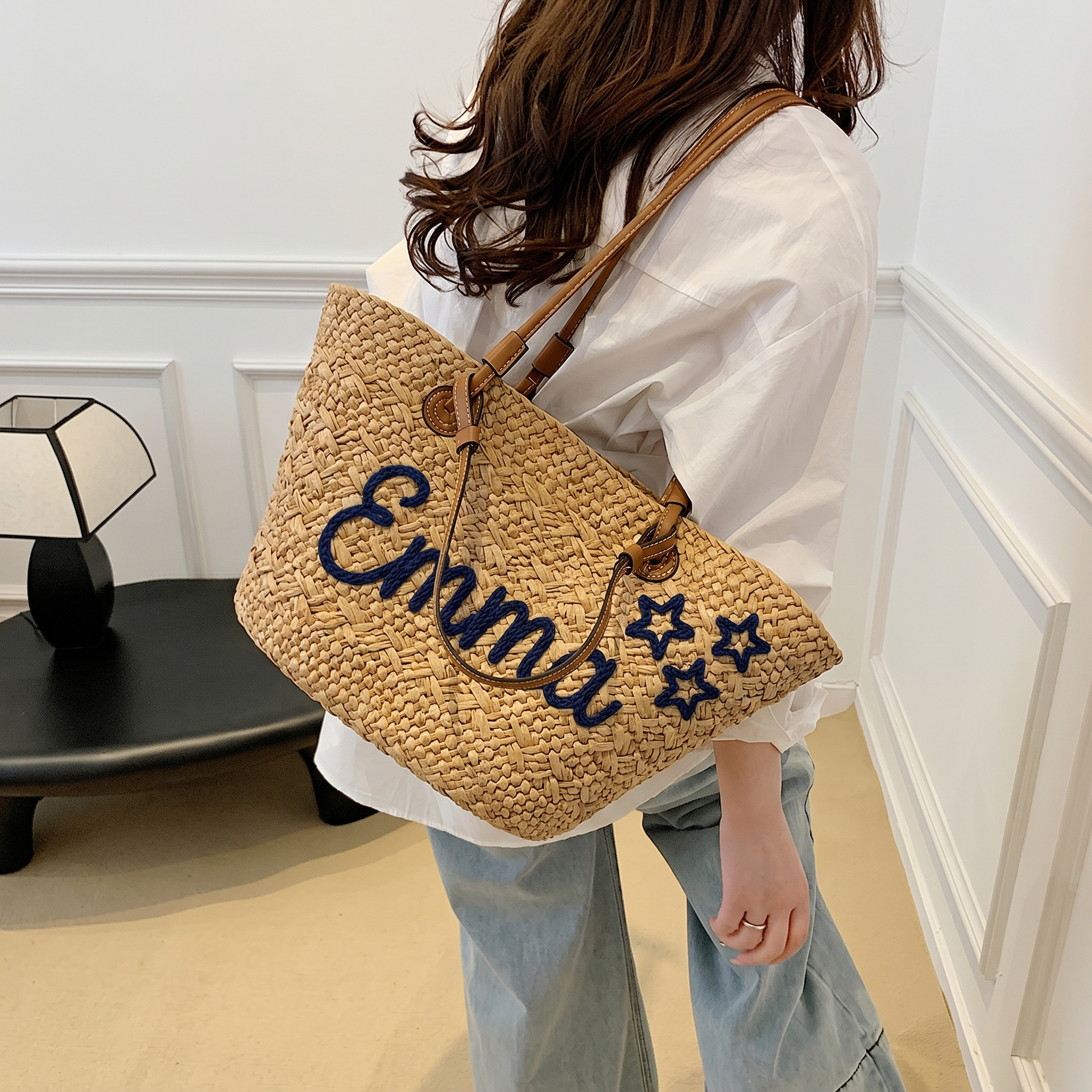 Personalized Gift: Custom Embroidery Name Straw Bag - The Ultimate Summer Vacation Essential & Bridesmaid Proposal Gift