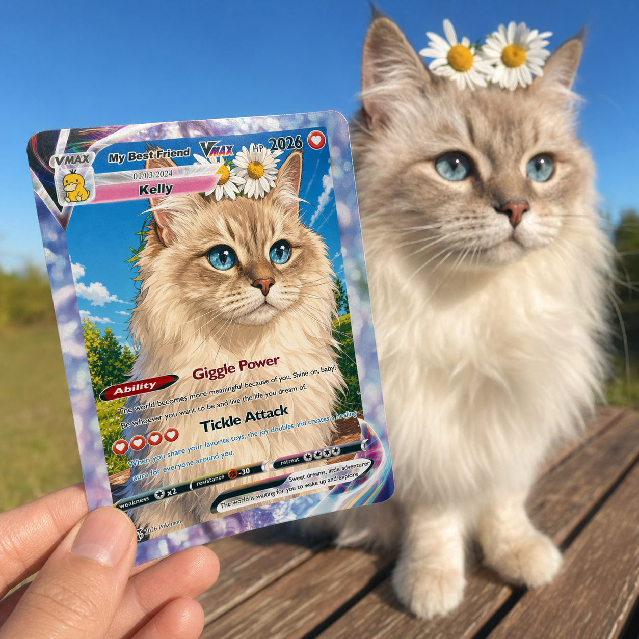 Turn Your Pet Photo Into a Custom VMAX Poke Card - Personalized Dog & Cat Portrait Holographic Gift