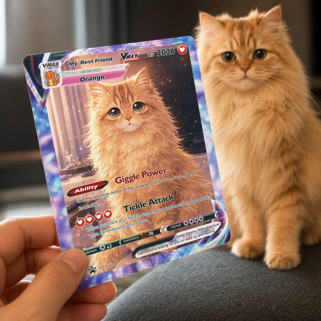 Turn Your Pet Photo Into a Custom VMAX Poke Card - Personalized Dog & Cat Portrait Holographic Gift