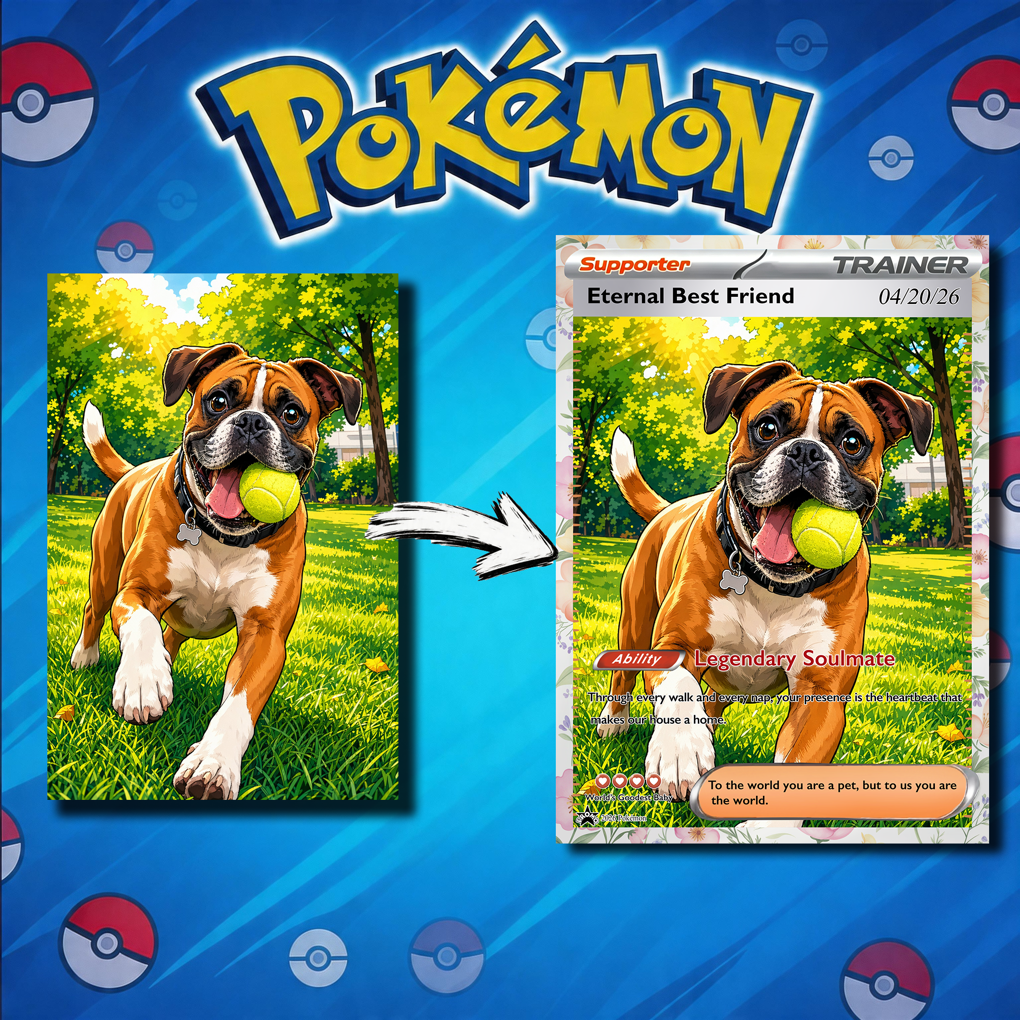 Turn Your Furry Soulmate Into a TRAINER Card - Custom Anime Pet Portrait Gift | Personalized TCG "Best Friend" Keepsake