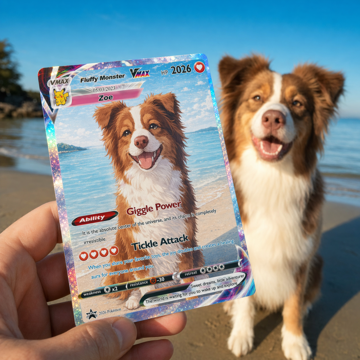 Turn Your Pet Photo Into a Custom VMAX Poke Card - Personalized Dog & Cat Portrait Holographic Gift