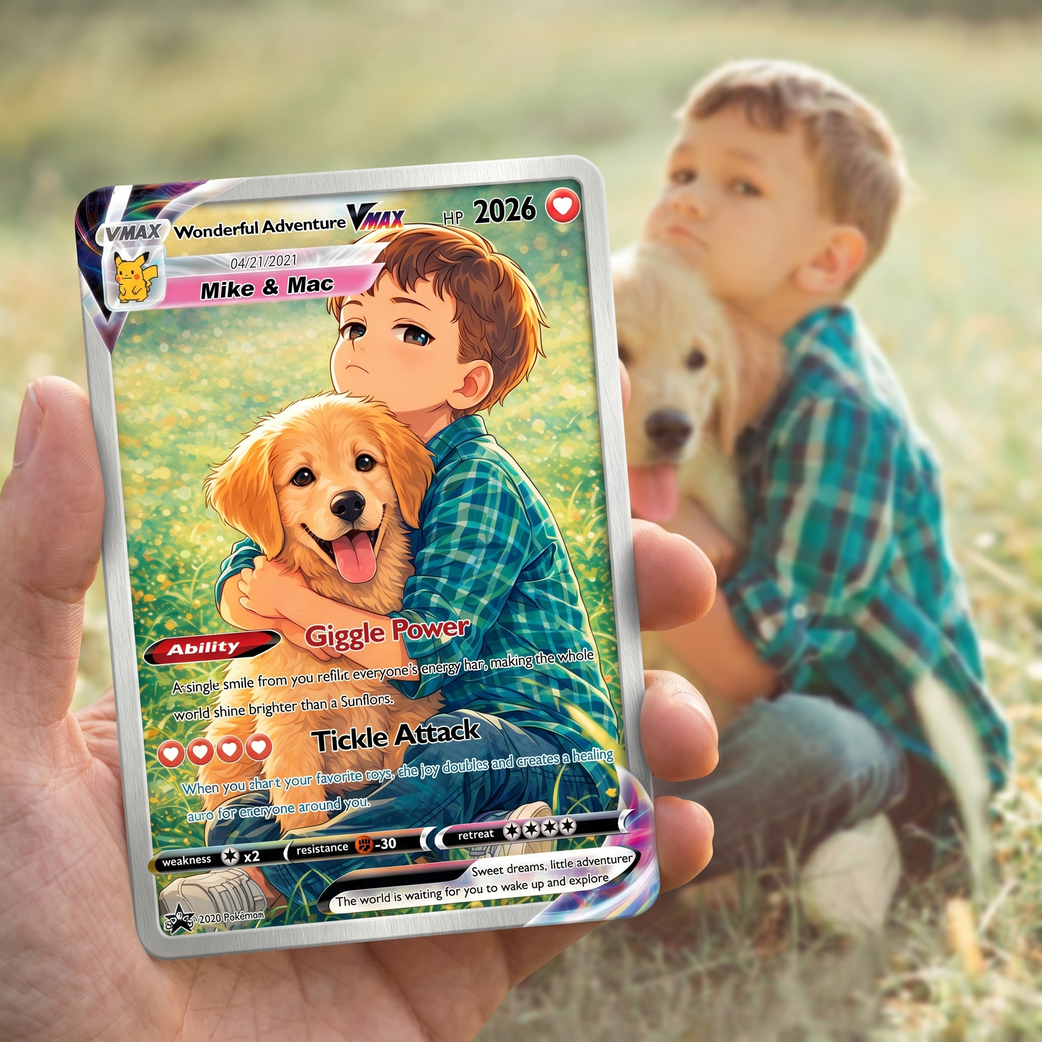 Turn Your Child's Photo Into a Custom VMAX Hero Card - Personalized Anime Kids Portrait Holographic Gift