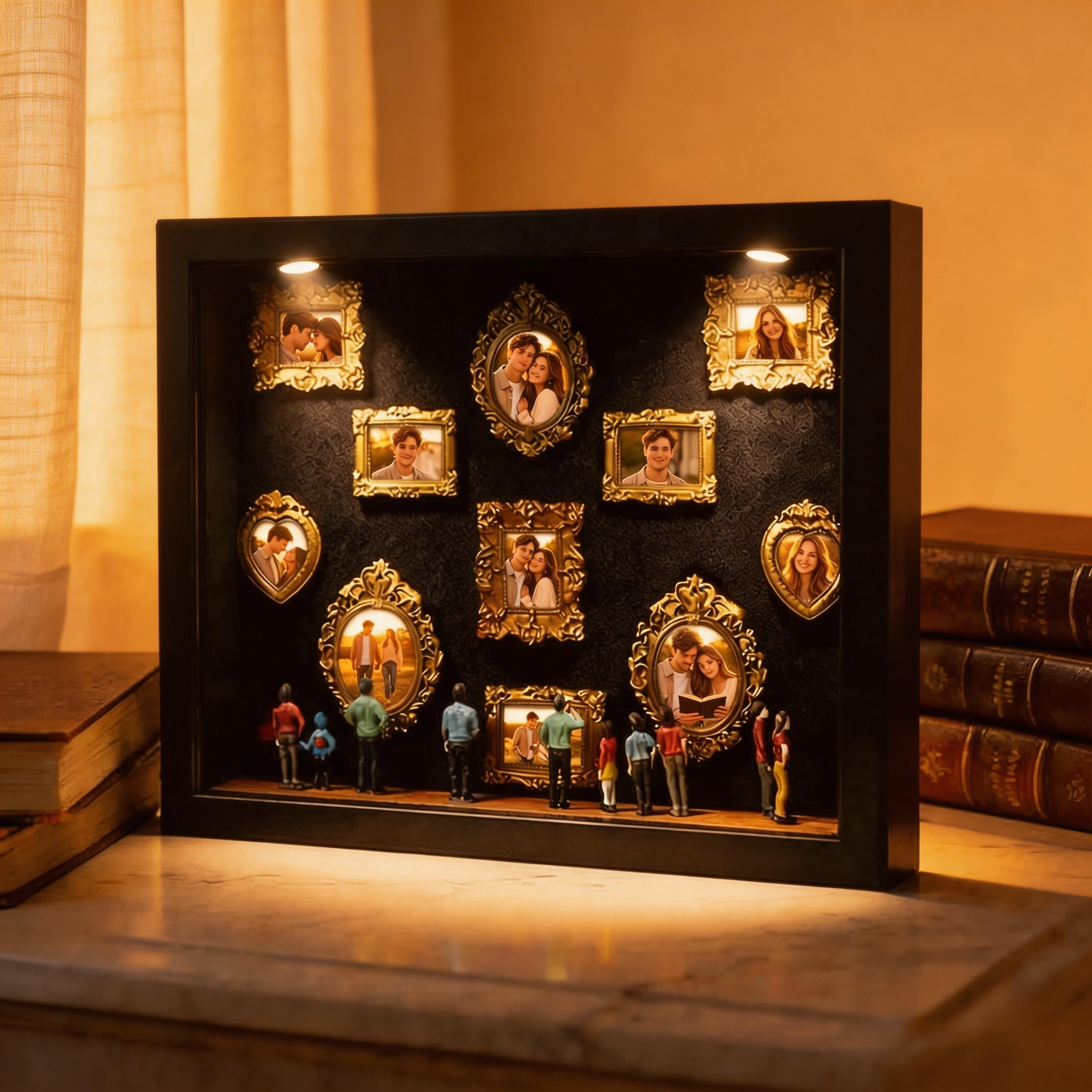 Personalized 3D "Mini Museum" Shadow Box - Custom LED Art Gallery Photo Frame Gift for Couples, Family & Pet Lovers