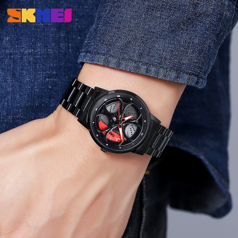 3D Supercar Wheel Hub Watch | Waterproof Sports Watch with Red Brake Caliper Design