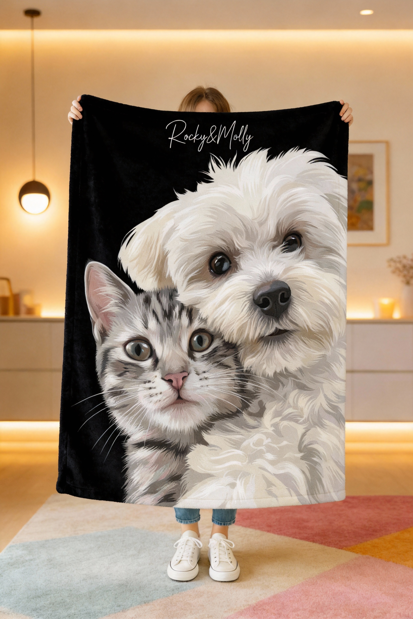  Personalized Art Portrait Blanket - Soft & Cozy Custom Dog/Cat 