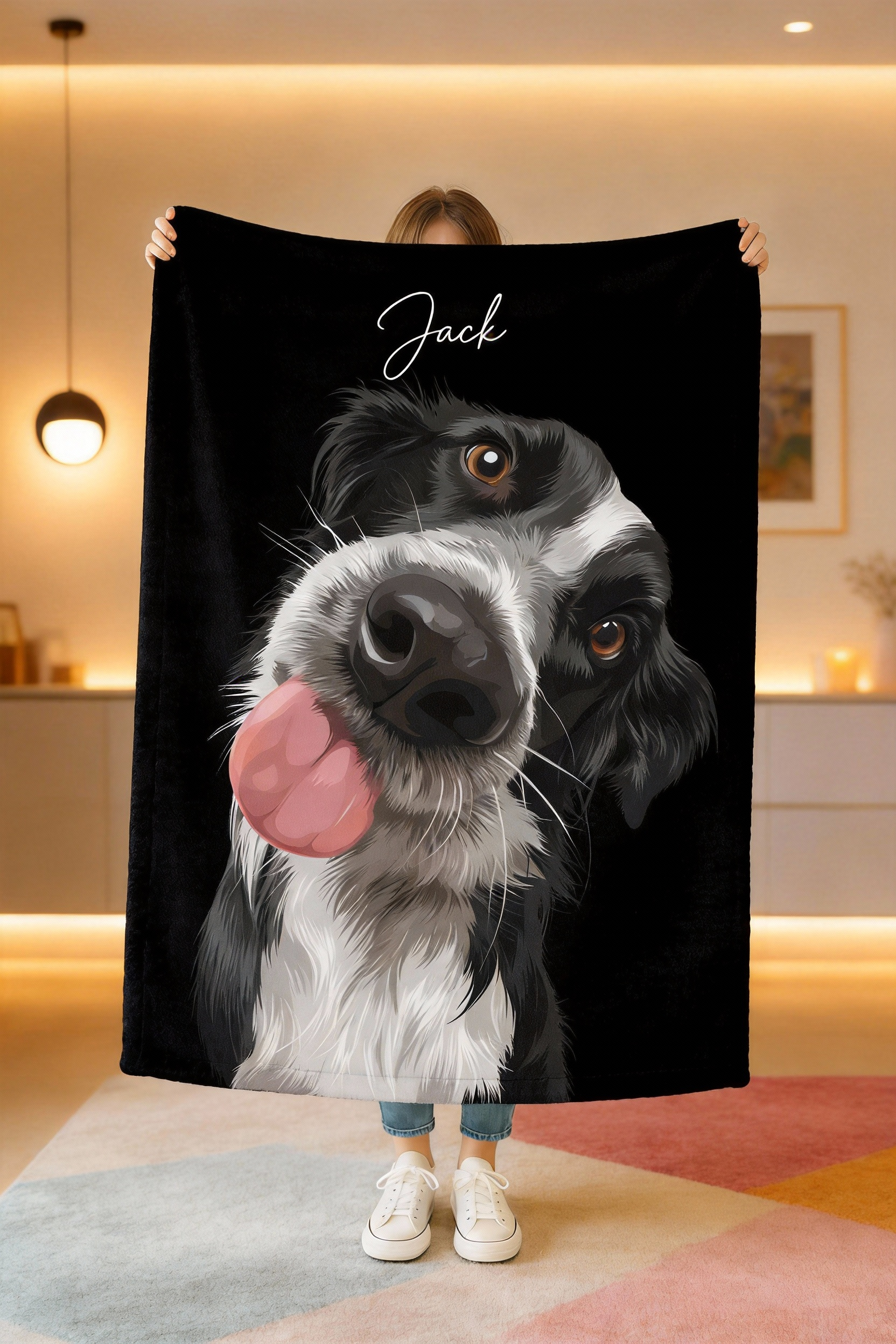  Personalized Art Portrait Blanket - Soft & Cozy Custom Dog/Cat 