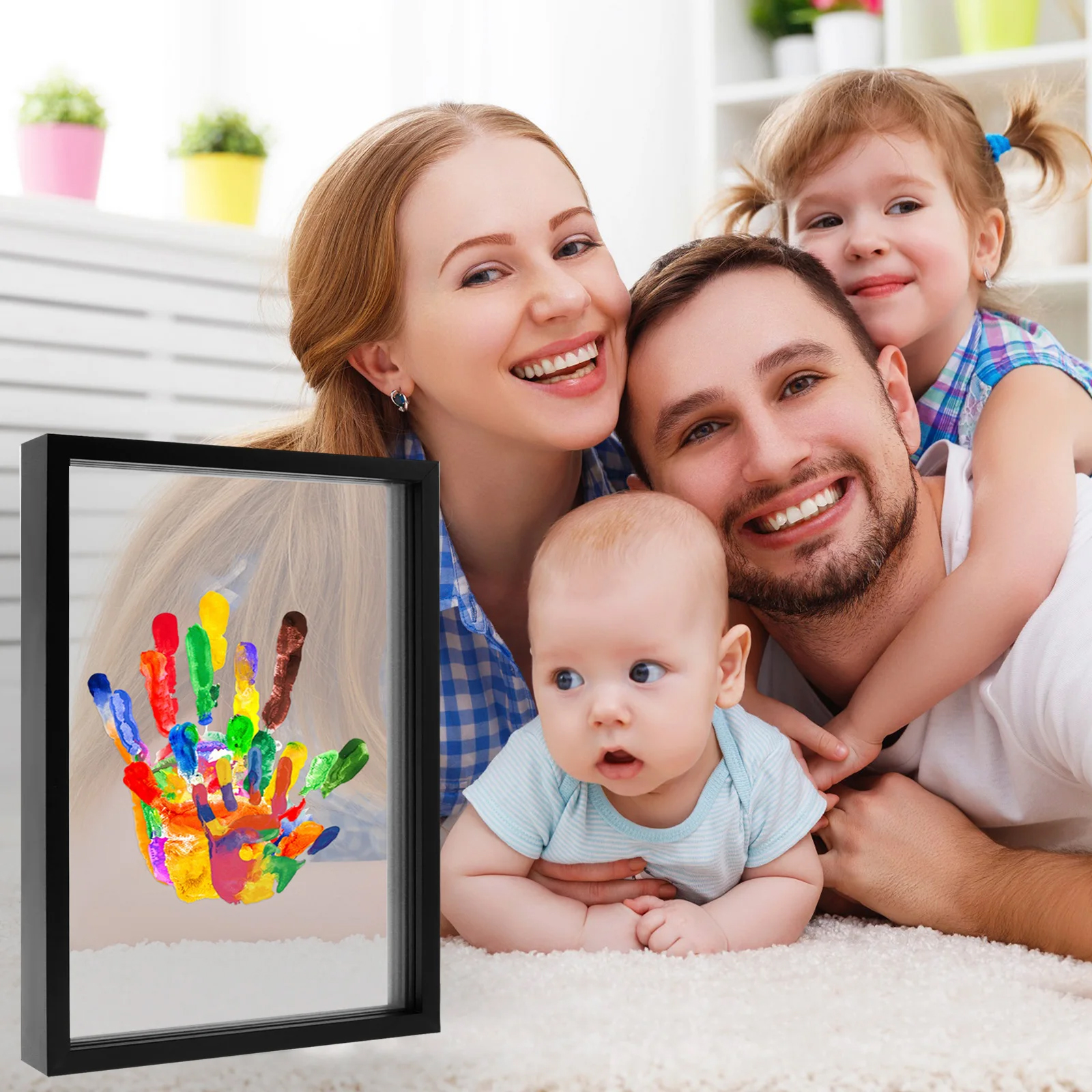 Custom Family Overlapping Handprint Shadow Box – DIY Modern Keepsake Frame & Personalized Generational Art 🖐️🌈