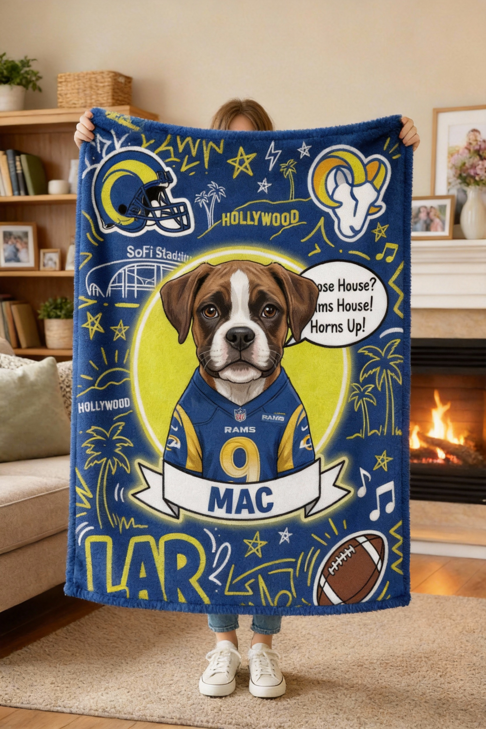 [Copy]Custom American Football Pet Blanket – Artist-Crafted Pet Player Portrait