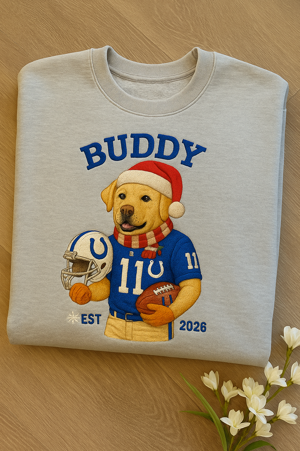 Personalized Pet Football Jersey Sweatshirt – Custom Embroidery Christmas Edition