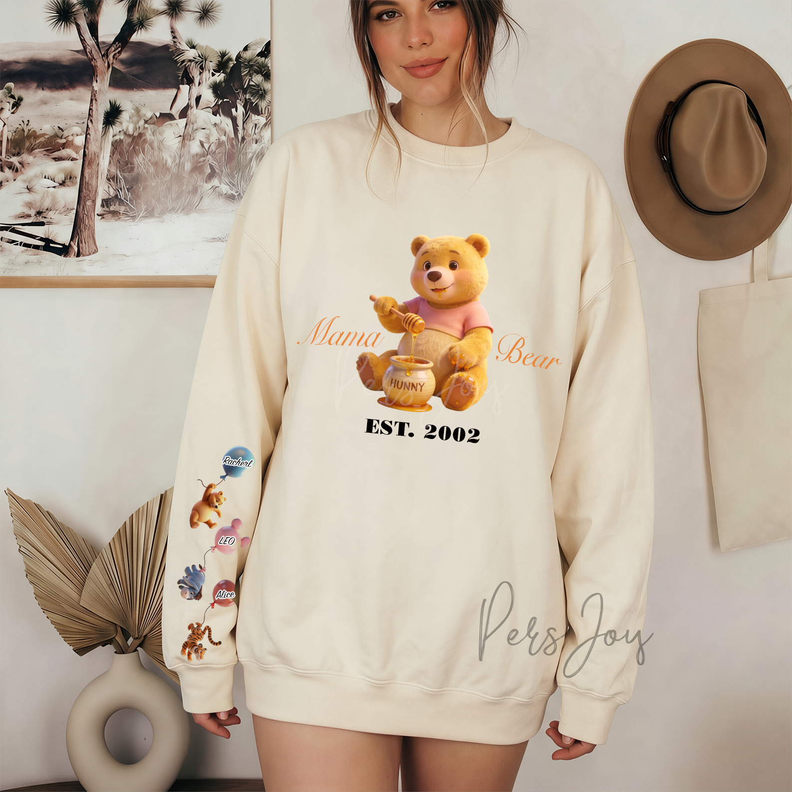 Custom Mama Bear Animals Sweatshirt, Personalized Mother's Day Gift, Kids Name, Animals Sleeve, Est
