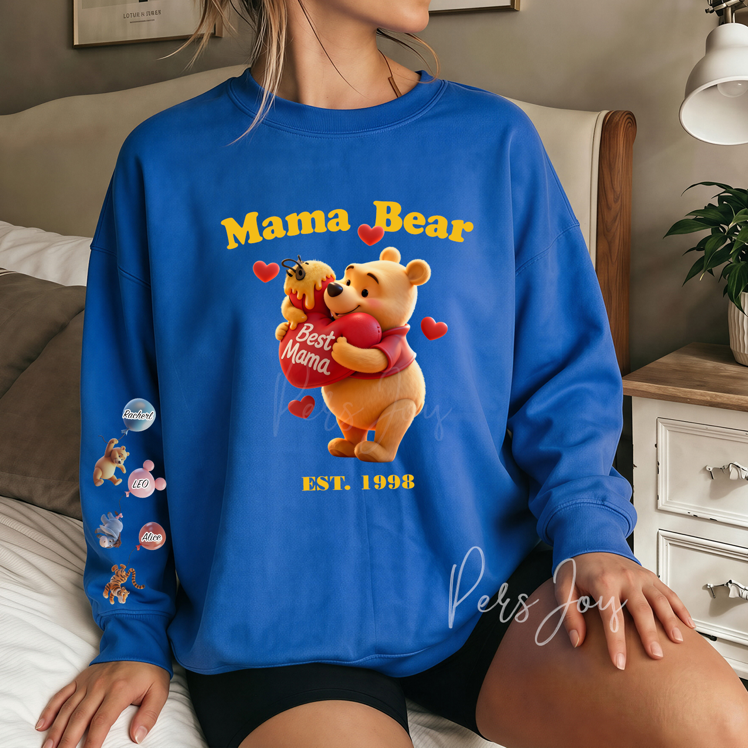 Custom Best Mama Bear Animals Sweatshirt, Personalized Mother's Day Gift, Kids Name, Animals Sleeve, Est