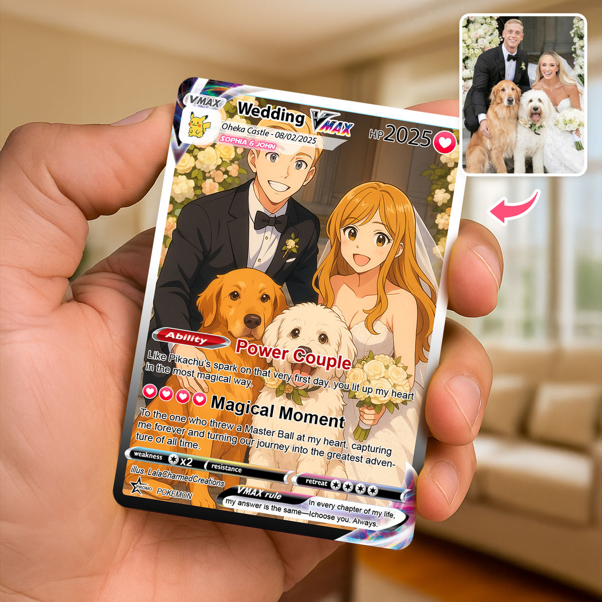 Poke Couples Card - Personalized Anniversary Card, Custom Photo Pokemon Card, Anime Wedding Card, Anniversary Gift, Custom Card for Couple,Valentine's