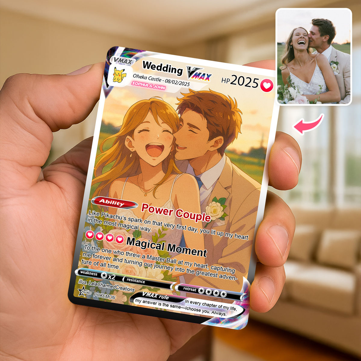 Poke Couples Card - Personalized Anniversary Card, Custom Photo Pokemon Card, Anime Wedding Card, Anniversary Gift, Custom Card for Couple,Valentine's