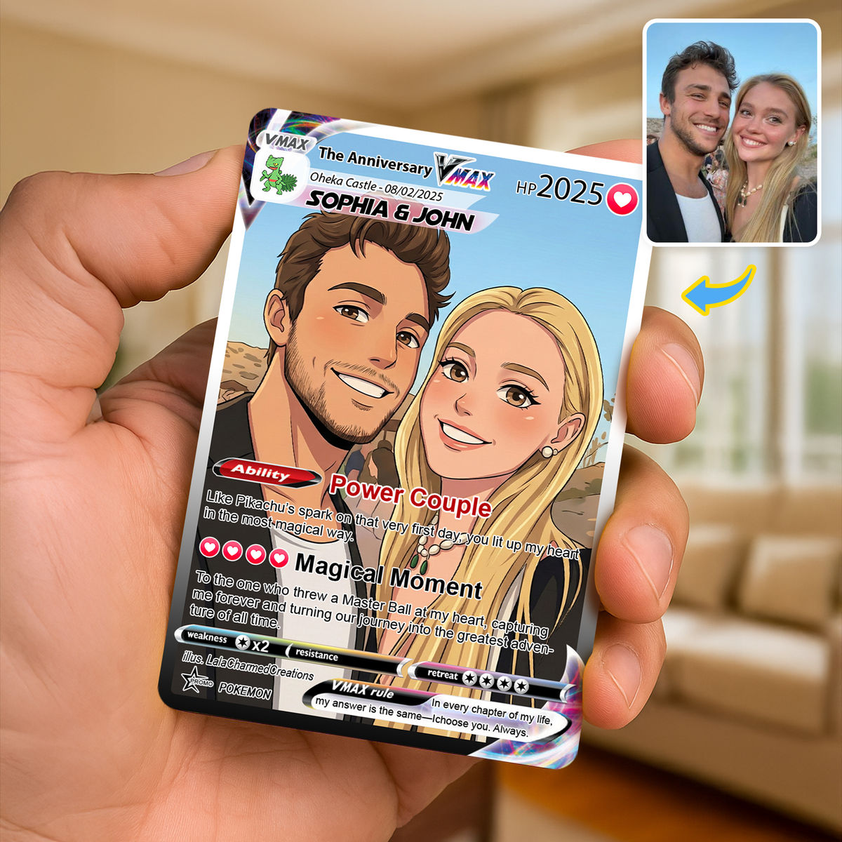 Poke Couples Card - Personalized Anniversary Card, Custom Photo Pokemon Card, Anime Wedding Card, Anniversary Gift, Custom Card for Couple,Valentine's