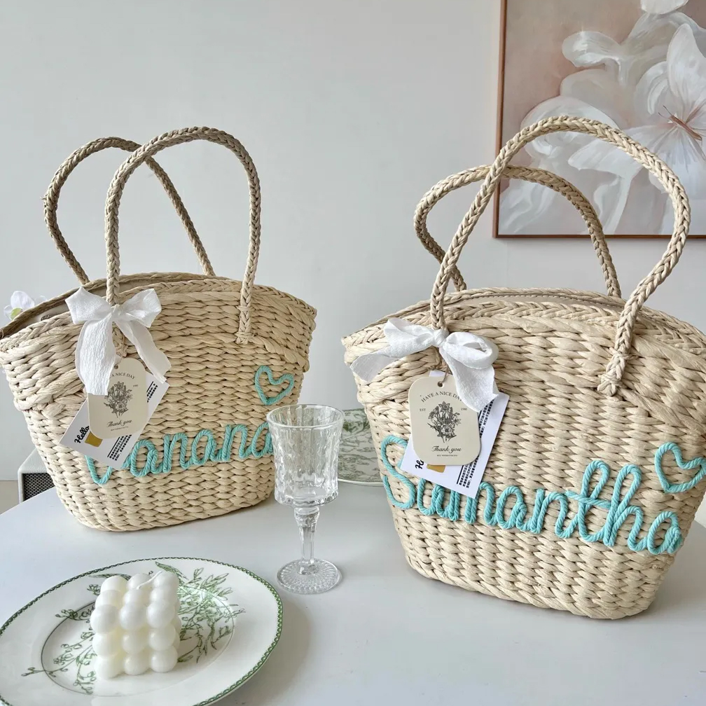 Custom Name Woven Straw Bag  | Personalized Summer Tote