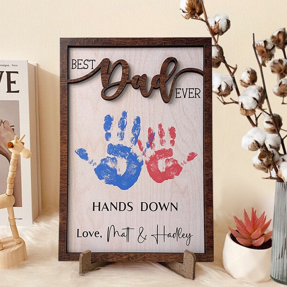 Custom "Best Dad Ever" Handprint Keepsake Frame – Personalized 3D Wooden Wall Art & Father's Day Gift 🖐️✨