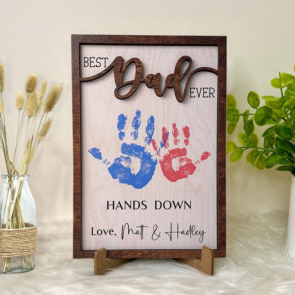Custom "Best Dad Ever" Handprint Keepsake Frame – Personalized 3D Wooden Wall Art & Father's Day Gift 🖐️✨